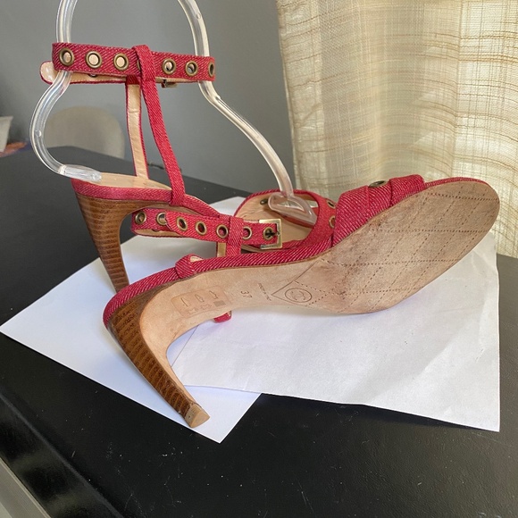 Chanel ankle strap heels sandals mules ankle strap 37-7 red pumps slides slip-on - Picture 6 of 8